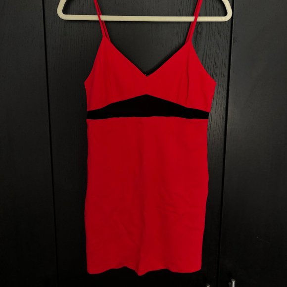Red Bodycon Dress with Mesh Panel - Picture 1 of 3
